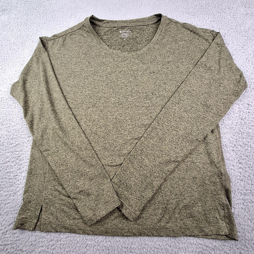 Athleta Top Womens Medium Green‎ Heathered Uptempo II Thumbhole Layering